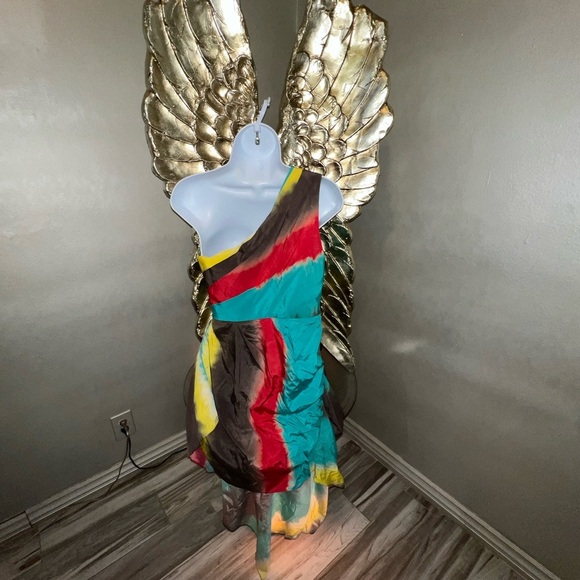 Alice + Olivia Colorful One Shoulder Tie
Dye Asymmetrical Silk Dress Size XS - Picture 7 of 16